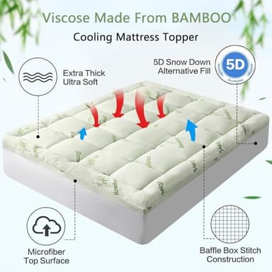 Premium Viscose Made from Bamboo King Size Mattress Topper for Back Pain, 1200 GSM Quilted Fitted Extra Thick Mattress Pad,Pillow Top Mattress Cover with Deep Pocket Up to 21 Inches（78 * 80inch） - Image 2