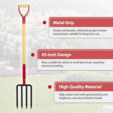 Dikuyeel Heavy Duty Garden Fork for Digging, 4 Tines Pitch Fork for Gardening Compost, Garden Pitch Fork with Wooden Handle, 45 Inches - Image 5