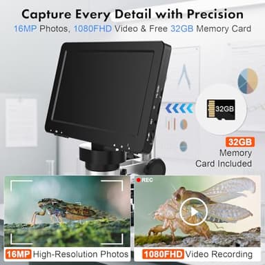 7" LCD Digital Microscope 1200X with Screen - 16MP Photo/1080P Video Coin Microscope for Full Coin View - Soldering Microscope for Adults with 10 LED Lights & 32GB Card,Windows/Mac OS Compatible - Image 4