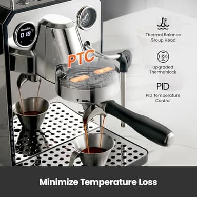 Gemilai Owl Espresso Machine, 15 Bar Professional Semi-Automatic Espresso Maker with Milk Frother Steam Wand & 57oz Removable Water Tank, Dual Display, for Cappuccino, Latte, G3006, Stainless Steel - Image 3