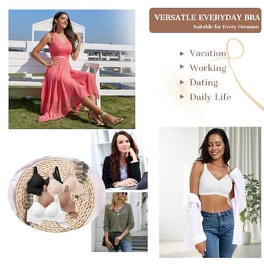 OEAK Womens Wireless Bras Push Up Support Full Coverage Bralettes No Underwire Bra Comfortable Everyday Seamless Tshirt Bras White M - Image 6