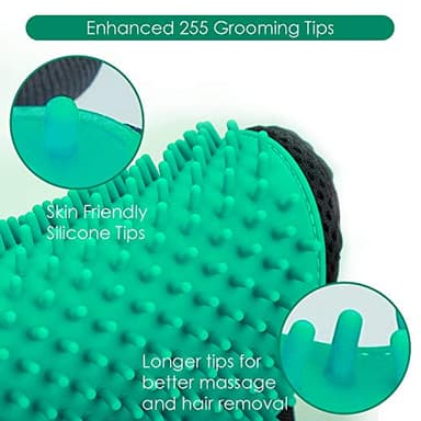 DELOMO Pet Hair Remover Gloves, 255 Tips, Deshedding Glove for Dog and Cat, Gentle De-Shedding Glove Brush, Green, 2 Count - Image 3