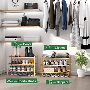 kiplant 3-Tier Shoe Rack for Closet, Bamboo Wood Shoe Rack for Indoor & Outdoor, Stackable Shoe Organizer for Entryway (Natural, 3-Tier) - Image 5
