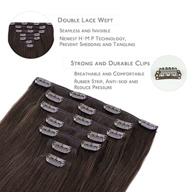 WENNALIFE Clip in Hair Extensions Real Human Hair, 24 Inch 140g 7pcs Remy Hair, Light Dark Brown Straight Natural Extensiones De Cabello Humano Con Clip Ins - Image 3