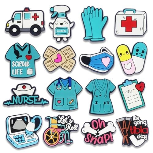 16Pcs Medical Shoe Charms for Croc Bubble Slides Sandals Clogs, Nurse Shoe Decorations for Adults Women Girls Boys