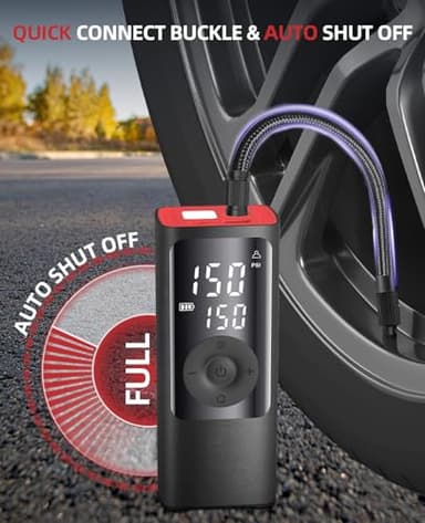 BDO Tire Inflator - Portable Air Compressor, 2.5X Faster 150PSI Cordless Tire Inflator, Tire Air Pump with Dual LCD Display, Auto-Shutoff, Air Compressor for Car, Motorcycle, Bike, Ball（Black） - Image 6