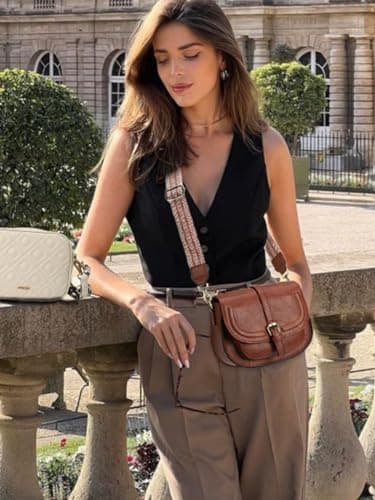 AFKOMST Crossbody Bags for Women,Small Saddle Purse and Boho Cross Body Handbags,Vegan Leather, Brown Guitar Strap - Image 8