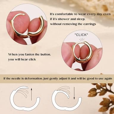 3Pairs 14K Gold Plated Hoop Earrings Set for Women Chunky Earring Silver Plated Hypoallergenic Small Huggie Hoops Lightweight Tiny Thick Trendy Hoop Earrings Stacks for Multiple Piercing(14k gold plated) - Image 5