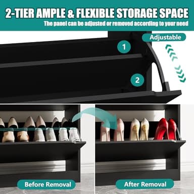 Xixini Shoe Storage Cabinet for Entryway with 3 Flip Drawers, Sturdy Wood Hidden Shoe Storage, Freestanding Narrow Slim Shoe Organizer for Front Door Entrance, Living Room, Hallway, Bedroom, Black - Image 4