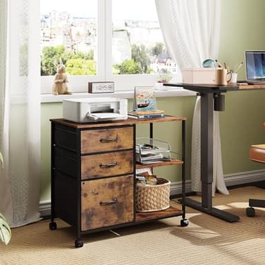 DEVAISE 3 Drawer Mobile File Cabinet, Rolling Printer Stand with Open Storage Shelf, Fabric Lateral Filing Cabinet fits A4 or Letter Size for Home Office, Rustic Brown Wood Grain Print - Image 2