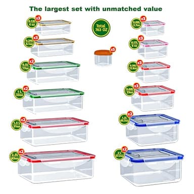 70 Pcs Large Food Storage Containers with Lids Airtight-2500ML to Small Box,Total 22812 ML Stackable Kitchen Bowls Set(35 Containers,35 Lids)-BPA Free Leak proof Plastic Boxes-Microwave safe - Image 2