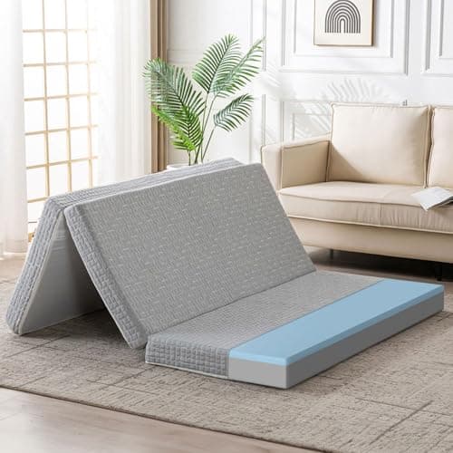 Foldable Mattress, 4 Inch Memory Foam Guest Floor Mat, Tri Folding Portable Mattress for Toddlers and Adults, Washable Cover, Non-Slip Design, Queen Grey (Size: 60" L x 80" W x 4" Th) - Image 1