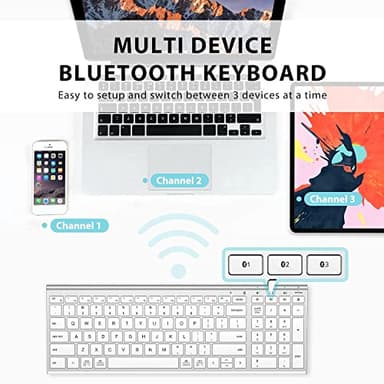 iClever BK10 Bluetooth Keyboard, Universal Bluetooth 5.1 Wireless Keyboard with Number Pad, Ergonomic Design, Multi-Device Compatibility, Stable Connection for Mac, iPad, iPhone, Android, Windows - Image 2