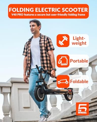 5TH WHEEL V40 PRO Electric Scooters, 48V 800W Peak Motor & 20 MPH, 24.9 Miles Range, 10" Solid Tires, Front-N-Rear Suspension and Ambient Light, Folding Sport Scooters with Dual Brake System and APP - Image 3