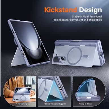 MOBOSI for Z Fold 5 Case with Privacy Screen Protector [Compatible with Magsafe], [Built-in Kickstand&Full Body Hinge Protection] Shockproof Phone Cover for Samsung Galaxy Z Fold5, Gray Blue - Image 3