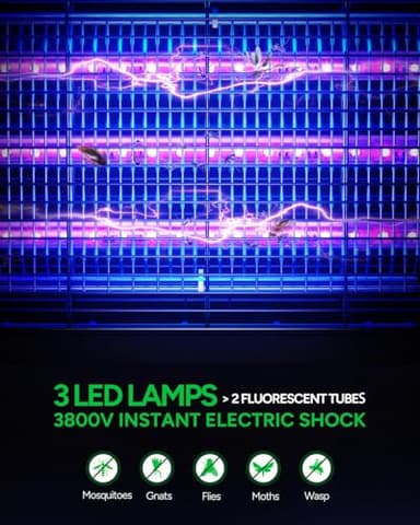 Buzbug LED Bug Zapper Indoor, 10 Years Lifespan 3 Lamps Enhance Insect Attraction, 3800V High-Voltage, Electric Mosquito Zapper, Fruit Fly Mosquito Moth Gnat Trap, Killer, Zapper -MA009 - Image 3