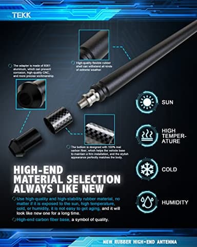 TEKK Carbon Fiber Short Antenna Compatible with 2008-2025 Chevy Silverado 1500/7.9 Inches Premium Flexible Rubber/Designed for Enhance FM/AM Radio Signal Reception - Image 4