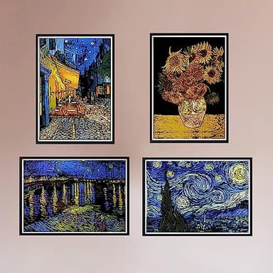 Scratch Art Painting 4 Pcs Vincent Van Gogh Scratch Rainbow Paper Set for Adults and Kids, DIY Sketch Card Engraving Craft Night View Scratchboard with 4 Tools - Cafe Terrace, Sunflowers, Starry Night - Image 7