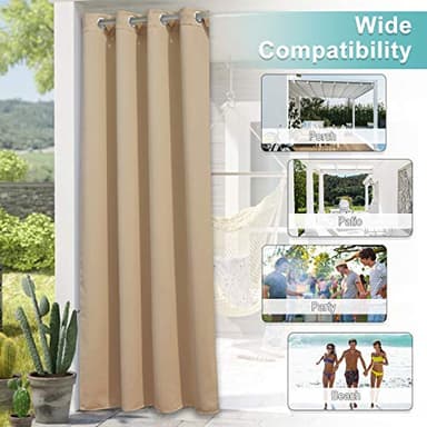 NICETOWN 2 Panels Patio Outdoor Curtains 95 inch Length, Thermal Insulated Silver Stainless Steel Grommet Weighted Room Darkening Indoor Outdoor Drapes for Terrace, Biscotti Beige, W52 x L95 - Image 5