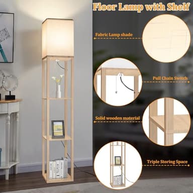 Dott Arts Floor Lamp with Shelves, Floor Lamps for Living Room Decor Display Shelf Lamps with 3 Color LED Bulb, Modern Floor Lamp for Bedroom Standing Lamp for Living Room Office,Home Decor（Burlywood） - Image 4