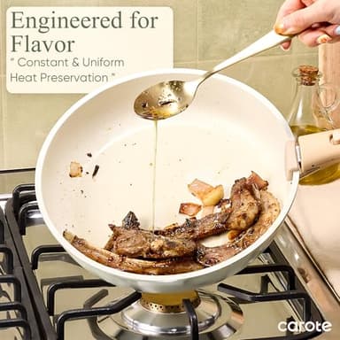 CAROTE Pots and Pans Set, Nonstick Cookware Set Detachable Handle, 19pcs Induction Kitchen Cookware Sets Non Stick with Removable Handle, RV Cookware Set, Oven Safe, Sage Green - Image 5