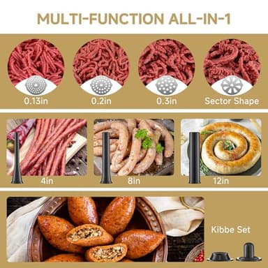 AAOBOSI Meat Grinder Electric, [3000W Max] Meat Grinder Heavy Duty with 2 Stainless Steel Blades & 4 Grinding Plates, Sausage Maker & Kibbe Kit for Home Kitchen Using - Image 4