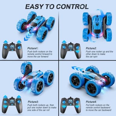 QUNREDA Remote Control Car, RC Cars Toys for Kids Ages 6-12, 4WD Stunt Car with LED Lights & 360° Flips, 2.4GHz, Upgraded USB-C Modular Batteries, 8-10 Year Old Boys Birthday Gift 1-Blue - Image 6