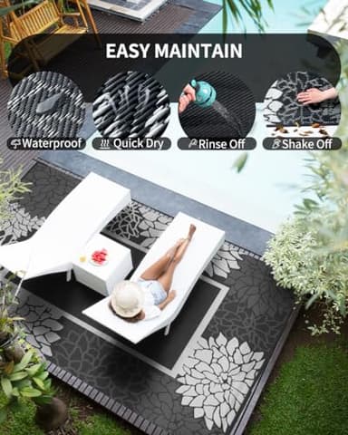 COCOER Reversible Floral Area Rug, 8x10 ft, Waterproof, Outdoor Indoor Rugs for Patio Balcony Backyard, Quick Dry, Plastic Straw Rug, Lightweight - Image 4