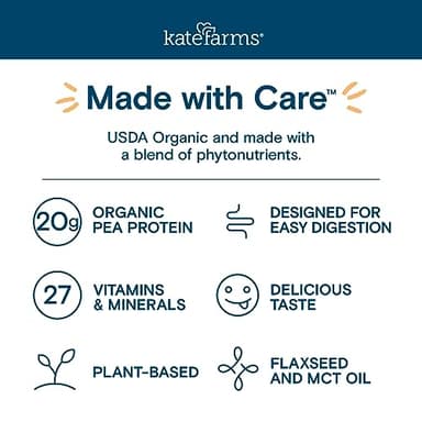KATE FARMS Organic 1.4 High Calorie Nutrition Shake, Vanilla, 20g Protein, 27 Vitamins and Minerals, Meal Replacement, 11 oz (6 Pack) - Image 7