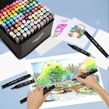 WELLOKB Alcohol Markers Set, 60 colors Alcohol Based Dual Tip, Broad and Brush Tip for Adult Coloring Books, Drawing, Sketching (60) - Image 7