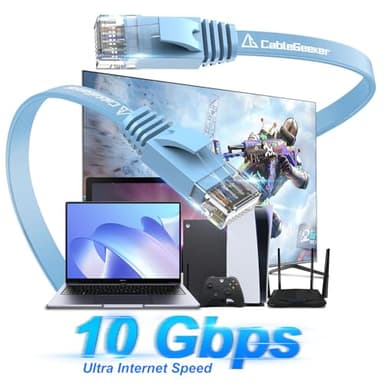 Cat 6 Ethernet Cable 200 ft, High Speed 10Gbps Flat Internet Network Cable, Pure Copper Ethernet Patch Cable Long, Computer LAN Cable with Clips & Straps for Router, Modem, PS4/5, Blue - Image 2