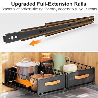 Pull out Cabinet Organizer Fixed with Adhesive Nano Film,Heavy Duty Slide out Pantry Shelves Drawer Storage,Sliding Mesh Cabinet Basket with Handle for Kitchen, Bathroom,Home, 9.8"WX 15.7"D X 6.2"H - Image 4