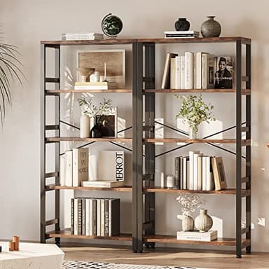IRONCK Bookshelves and Bookcases, 31.5in Wide Shelf 5-Tier Ladder Shelf 110lbs/shelf Vintage Industrial Style Bookcase for Bedroom Living Room Home, Vintage Brown - Image 4