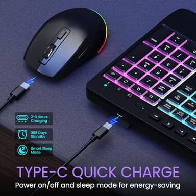 Wireless Keyboard and Mouse Combo- VEILZOR 2.4G Rechargeable Keyboard with Phone Holder, Ergonomic Wrist Rest, 9 RGB Backlit Effects, Silent Keyboard Mouse Set for Windows, Laptop, PC - Image 4