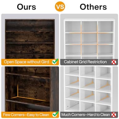 Tribesigns Tall Shoe Cabinet, 9 Tiers 40-45 Pairs Heavy Duty Wood Freestanding Shoe Storage Cabinet, 70.8'' Tall Shoe Cabinet with Open Storage for Entryway (Rustic Brown) - Image 6