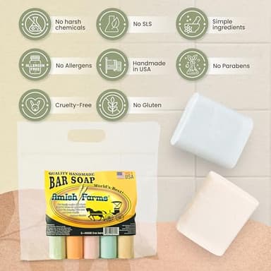 Amish Farms Soap Bar with All Natural Bentonite Clay | Made in USA, Vegan Moisturizing for Sensitive Skin | Women & Mens Face & Body Bath Soap for Shower | Clean Scent | 5 Ounce Each (5 Bars) - Image 5