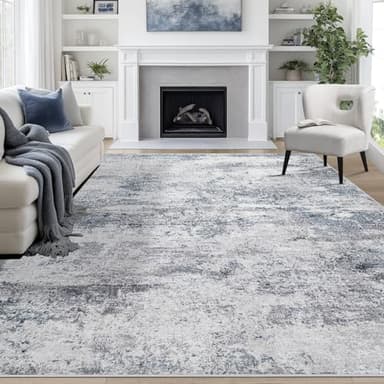 8x10 Area Rugs for Living Room Rug Washable: Abstract Large Rug for Dining Room Bedroom Carpet Non Slip 8 by 10 Indoor Modern Nursery Home Office Blue Grey - Image 1