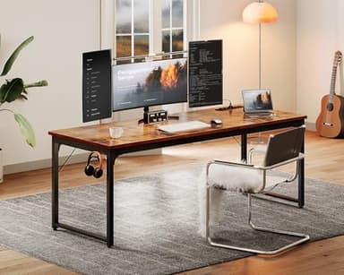 Coleshome 71 Inch Computer Desk with USB Ports, Large Office Desk, Long Study Student Writing Desk, Rustic Brown - Image 8