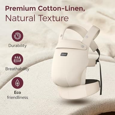 Momcozy Baby Carrier with Natural Cotton Linen, Built to Last, Ergonomic Design, 7-44lbs for Infant and Toddler, Lightweight and Comfortable, Hands-Free for Moms&Dads, Light Amber - Image 3