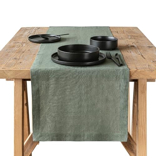 over&back 18x108 Washed 100% Linen Table Runner - Washable Table Runners for a Custom Home Decor Tablescape - Perfect for Coffee Table, Dinner Table, Living Room, and More - Green - Image 1