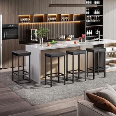 HOOBRO Bar Stools, Set of 2 Bar Chairs, Counter Height Stools, Saddle Barstools with Curved Surface, 24.8 Inches, 2.4" Thick Upholstery, for Kitchen, Dining Room, Cafe Black BB10BY01 - Image 7