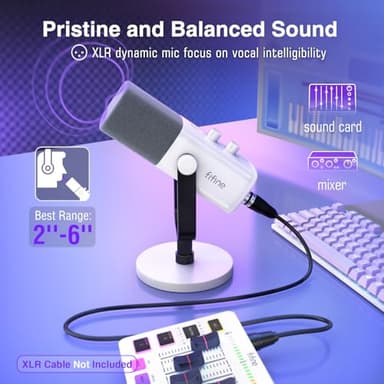 FIFINE XLR/USB Gaming Microphone for Streaming Podcasting, PC Computer RGB Mic, with Gain Knob, Mute Button, Monitoring Jack, Gamer Mic for Recording Video Creation-AmpliGame AM8 White - Image 2