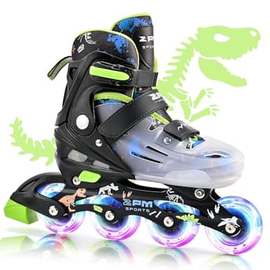 2PM SPORTS Adjustable Kids Inline Skates Boys Ages 4-8 8-12 3-5 4-6 6-12 10-12 with Light Up Wheels, Roller Skates Blades for Boys Beginner Youth Indoor Outdoor Size 11C 1 2 3 4 5 6 7 8 Dinosaur - Image 1