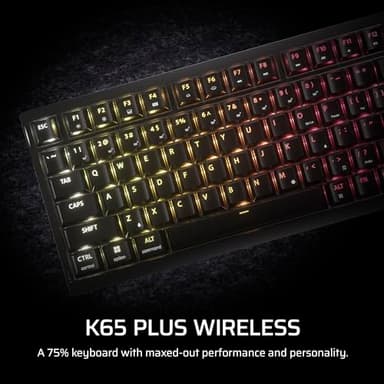 Corsair K65 Plus Wireless 75% RGB Hot-Swappable Mechanical Gaming Keyboard – Pre-Lubricated MLX Fusion Tactile Switches – Dual-Layer Sound Dampening – PBT Keycaps – QWERTY NA – Black - Image 2