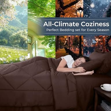 HEVUMYI Brown Queen Comforter Set - 7-Piece All Season Bed in a Bag Queen, Ultra Soft Bedding Set with Comforter, Flat Sheet, Fitted Sheet, Pillowcases, Pillow Shams - Image 3