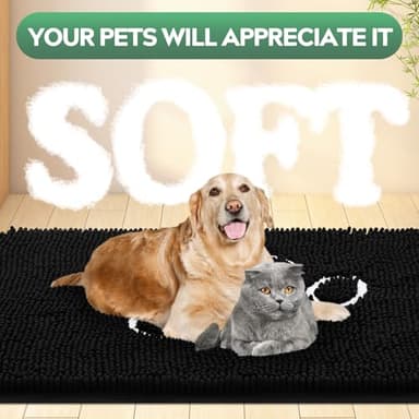 Dog Door Mat for Muddy Paws, Pet Rug Chenille Absorbent Outdoor Doormat 36"x 24", Non Slip Heavy Indoor Doormat Soft Front Inside Doormats for Entryway, Mud Paws, Patio,Dog Paw Black - Image 7