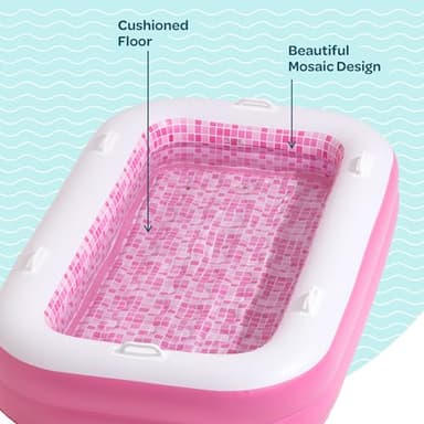 2-in-1 Inflatable Kiddie Pool, 65"x39"x10" (5'5") Soft Cushioned Floor, Handles, Drain, Shallow Rectangular Blowup Swimming Pool for Kids Age 2+ Toddler Ball Pit, Small Adult Backyard Tanning Pool - Image 5