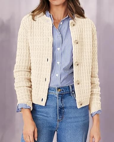 PRETTYGARDEN Women's Knit Cardigan Sweaters Casual Long Sleeve Open Front Button Down Trendy Jackets Outerwear (Beige,Small) - Image 7