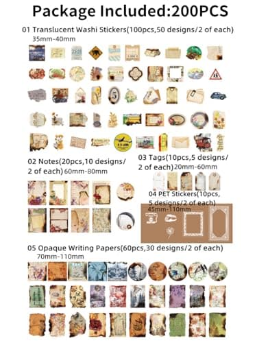 200PCS Vintage Scrapbooking Supplies Pack for Junk Journal Bullet Journals Planners Decoupage Paper Scrapbook Stickers Aesthetic Cottagecore Collage Craft Album (Dappled Marks) - Image 2