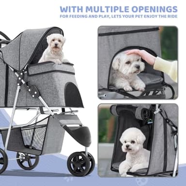 Magshion 3-Wheel Pet Stroller, Foldable Travel Jogger for Small & Medium Dogs & Cats (Up to 33lbs), Lightweight Carrier with Breathable Mesh Cover, Cup Holder & Storage Basket, Gray - Image 9